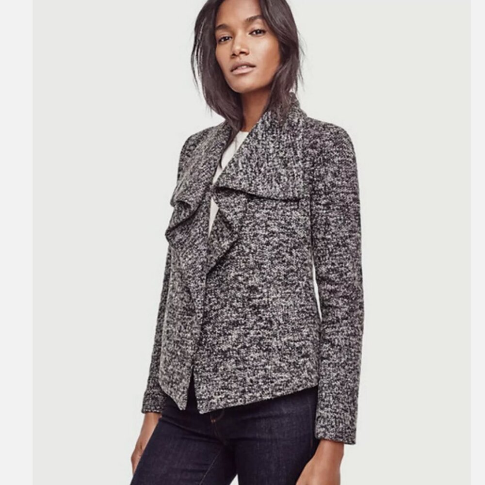 Ann Taylor Draped Open Front Knit Boucle Jacket